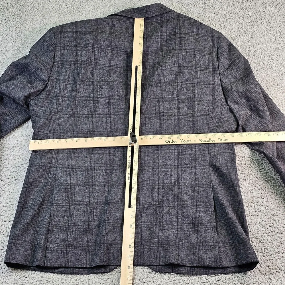 Jos. A. Bank Suit Jacket Mens 46R Gray Plaid Wool Blend Traveler Slim Fit